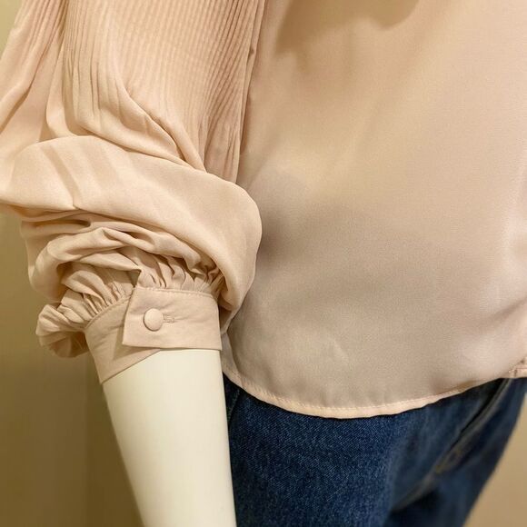 ZARA PLEATED BLOUSE TOP WITH BOW - Picture 6 of 7